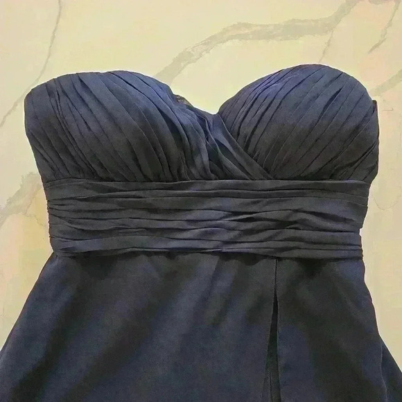 Bill Levkoff Womens Formal Stapless Chiffon Midi Dress Navy Blue Size 10 - Picture 3 of 11